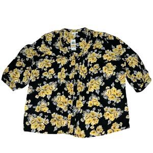nwt charter club belvedere tuscan gold cmb blouse black yellow flowers womens 3X